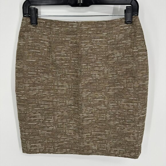 Michael Kors Brocade Mini Skirt 2 Textured Metallic Tweed Tan Cream - Picture 1 of 6